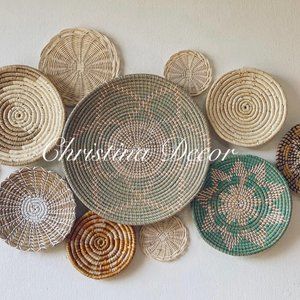 Set of 11  Seagrass Wall Basket For Wall Decor, Natural African Baskets